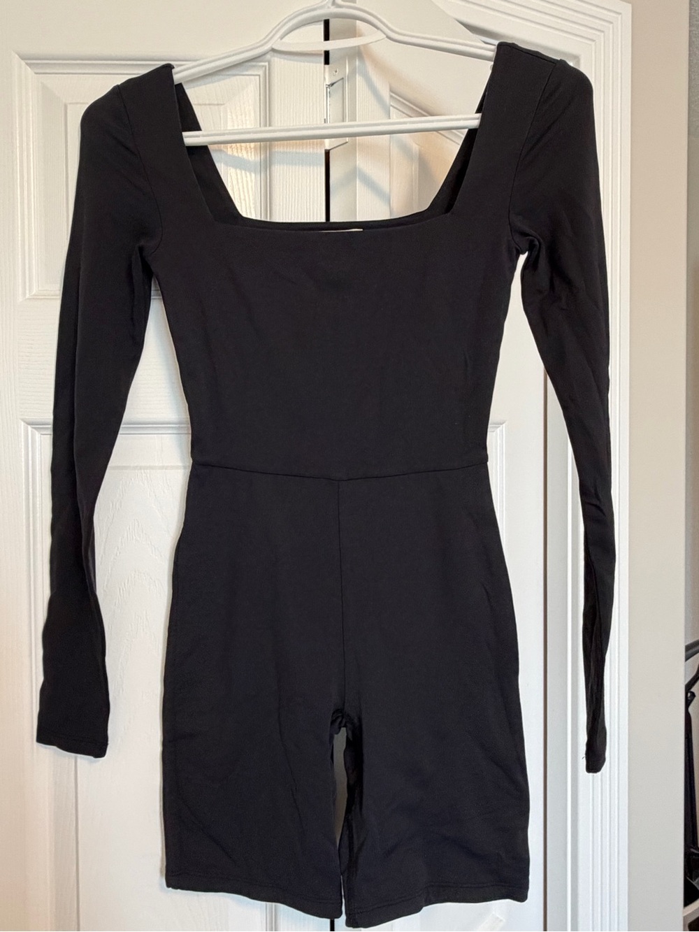Babaton Black Long-Sleeve Square-Neck Jumpsuit Romper
